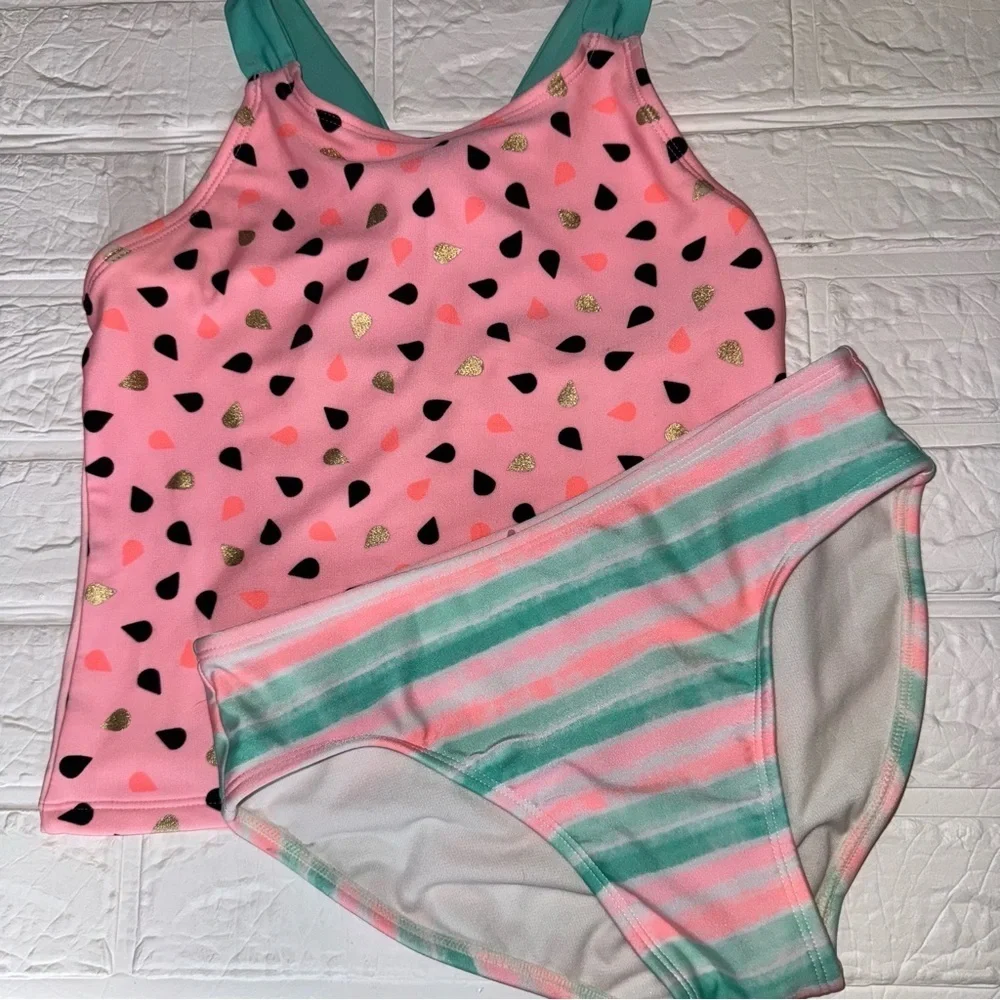 Cat & Jack Watermelon Pink and Mint Swimsuit Set Size L (10/12)